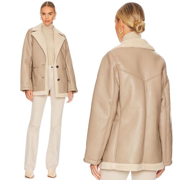 New! ASTR The Label Francine Faux Leather Shearling Winter Jacket Coat - Picture 2 of 14